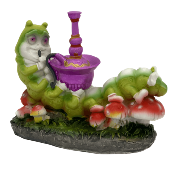 Alice in Wonderland Absalom Green Caterpillar smoking purple hookah on amanita muscaria mushrooms