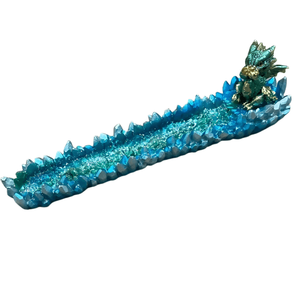 Blue crystal incense burner board with baby dragon