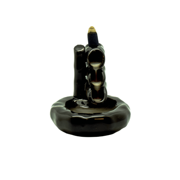 Ceramic stone tower waterfall incense burner dark brown black