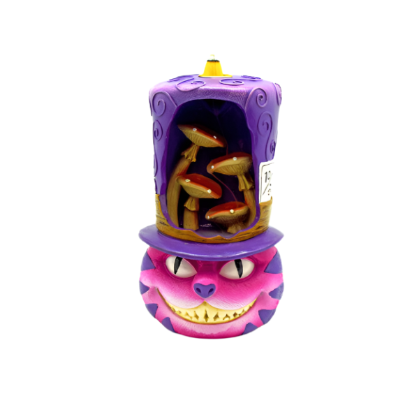 Cheshire Smiling Cat with Amanita Mushrooms in Mad Hatter's Hat Backflow Burner