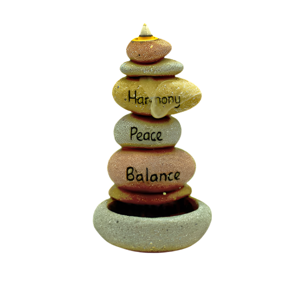 Stacked stone incense burner with Harmony Peace Balance inspirational message