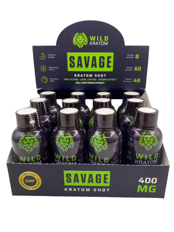 WILD KRATOM SAVAGE KRATOM SHOTS (280MG MIT / 400MG TOTAL) 12 CT DISPLAY