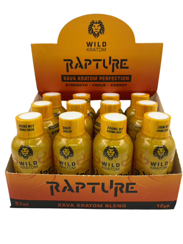 WILD KRATOM RAPTURE KAVA KRATOM SHOTS (400MG KAVA / 200MG MIT) 12 CT DISPLAY