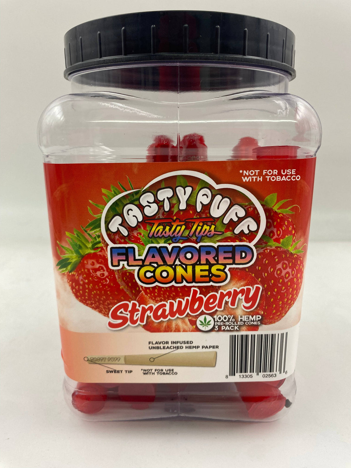 TASTY PUFF TASTY TIPS STRAWBERRY 1 1/4 FLAVORED CONES 30 CT JAR 3 CONES PER PACK