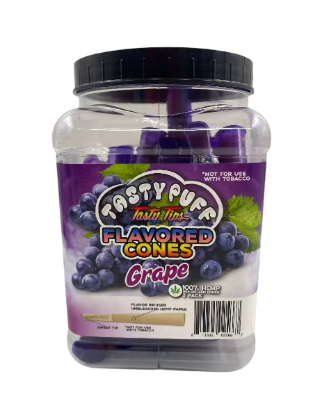 TASTY PUFF TASTY TIPS GRAPE 1 1/4 FLAVORED CONES 30 CT JAR 3 CONES PER PACK