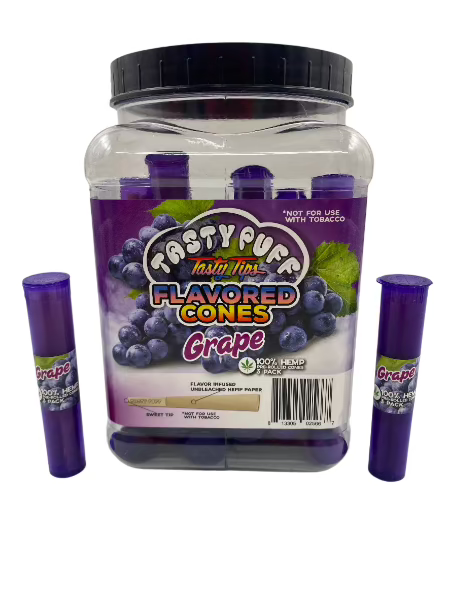 TASTY PUFF TASTY TIPS GRAPE 1 1/4 FLAVORED CONES 30 CT JAR 3 CONES PER PACK