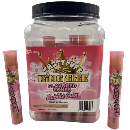 TASTY TASTY TIPS BUBBLE GUM KING SIZE FLAVORED CONES 30 CT JAR 3 CONES PER PACK