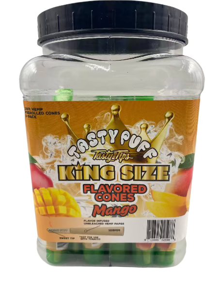 TASTY TASTY TIPS MANGO KING SIZE FLAVORED CONES 30 CT JAR 3 CONES PER PACK