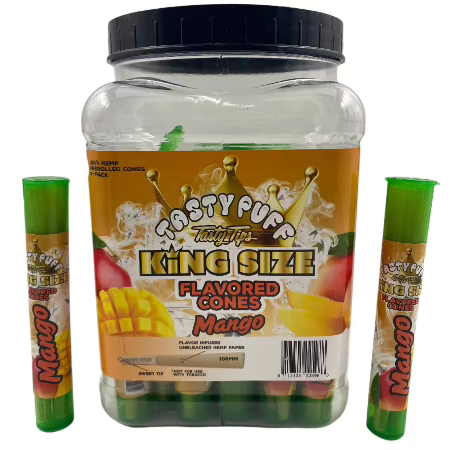 TASTY TASTY TIPS MANGO KING SIZE FLAVORED CONES 30 CT JAR 3 CONES PER PACK