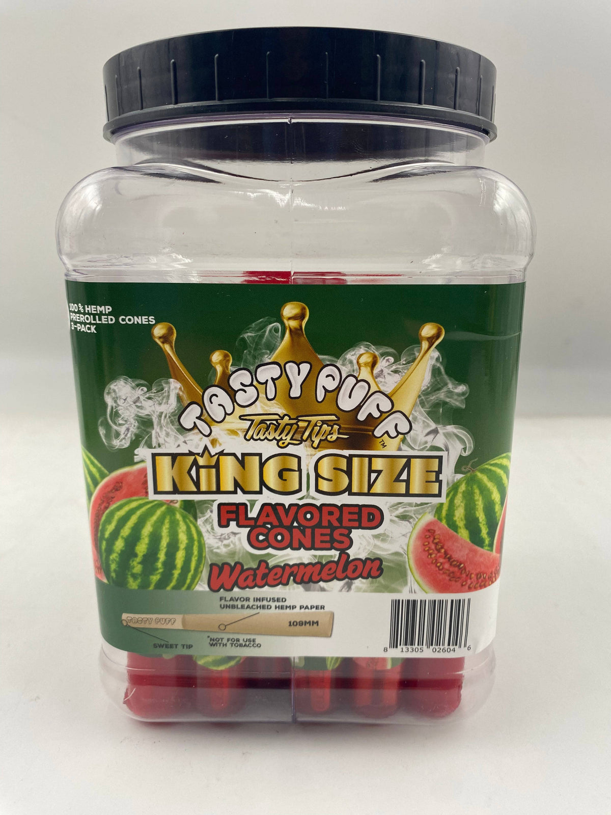 TASTY TASTY TIPS WATERMELON KING SIZE FLAVORED CONES 30 CT JAR 3 CONES PER PACK