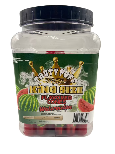 TASTY TASTY TIPS WATERMELON KING SIZE FLAVORED CONES 30 CT JAR 3 CONES PER PACK