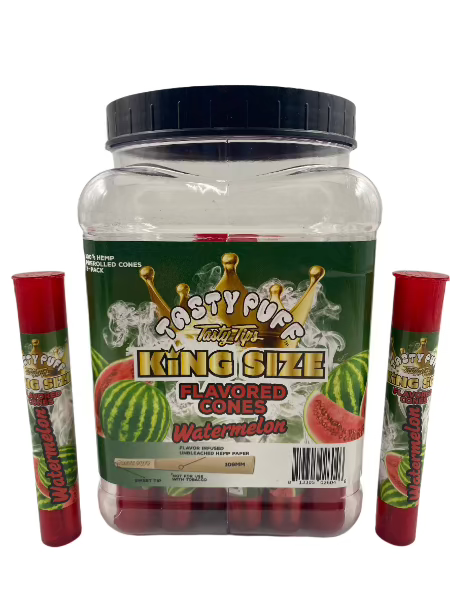 TASTY TASTY TIPS WATERMELON KING SIZE FLAVORED CONES 30 CT JAR 3 CONES PER PACK