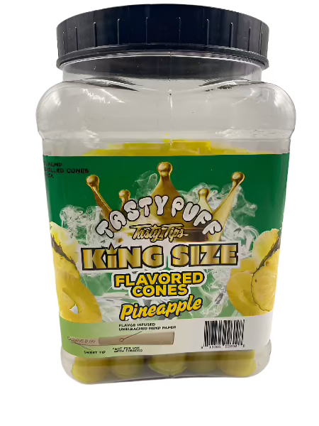 TASTY TASTY TIPS PINEAPPLE KING SIZE FLAVORED CONES 30 CT JAR 3 CONES PER PACK