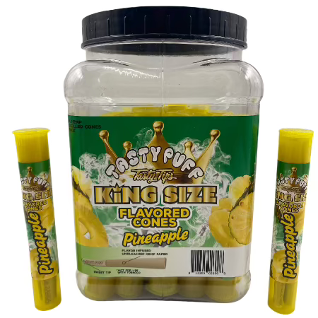 TASTY TASTY TIPS PINEAPPLE KING SIZE FLAVORED CONES 30 CT JAR 3 CONES PER PACK