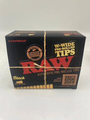 RAW  Black Wide Pre-Rolled "W" Tips 20ct Box