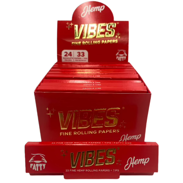 Vibes King Size Fatty Hemp Rolling Papers  W/ Tips  24ct Box 33 LPB