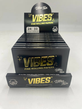 Vibes King Size Fatty Ultra Thin Rolling Papers  W/ Tips  24ct Box 33 LPB