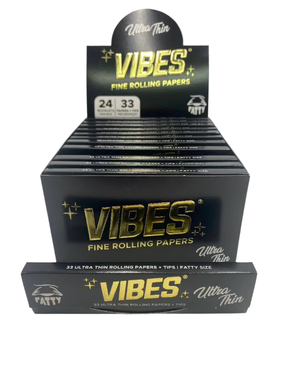 Vibes King Size Fatty Ultra Thin Rolling Papers W/ Tips  24ct Box 33 LPB