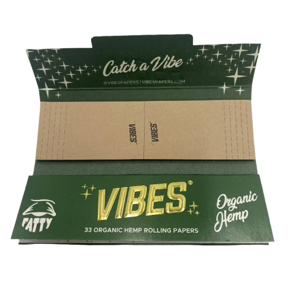 Vibes King Size Fatty Organic Hemp Rolling Papers  W/ Tips  24ct Box 33 LPB