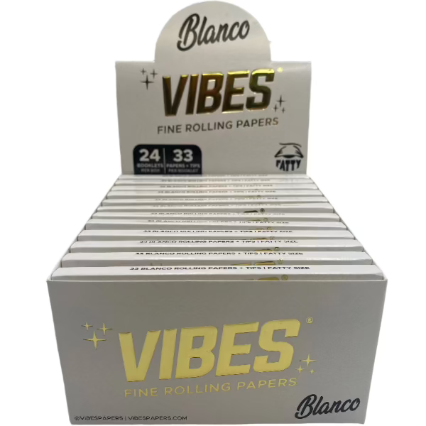 Vibes King Size Fatty Blanco Rolling Papers  W/ Tips  24ct Box 33 LPB