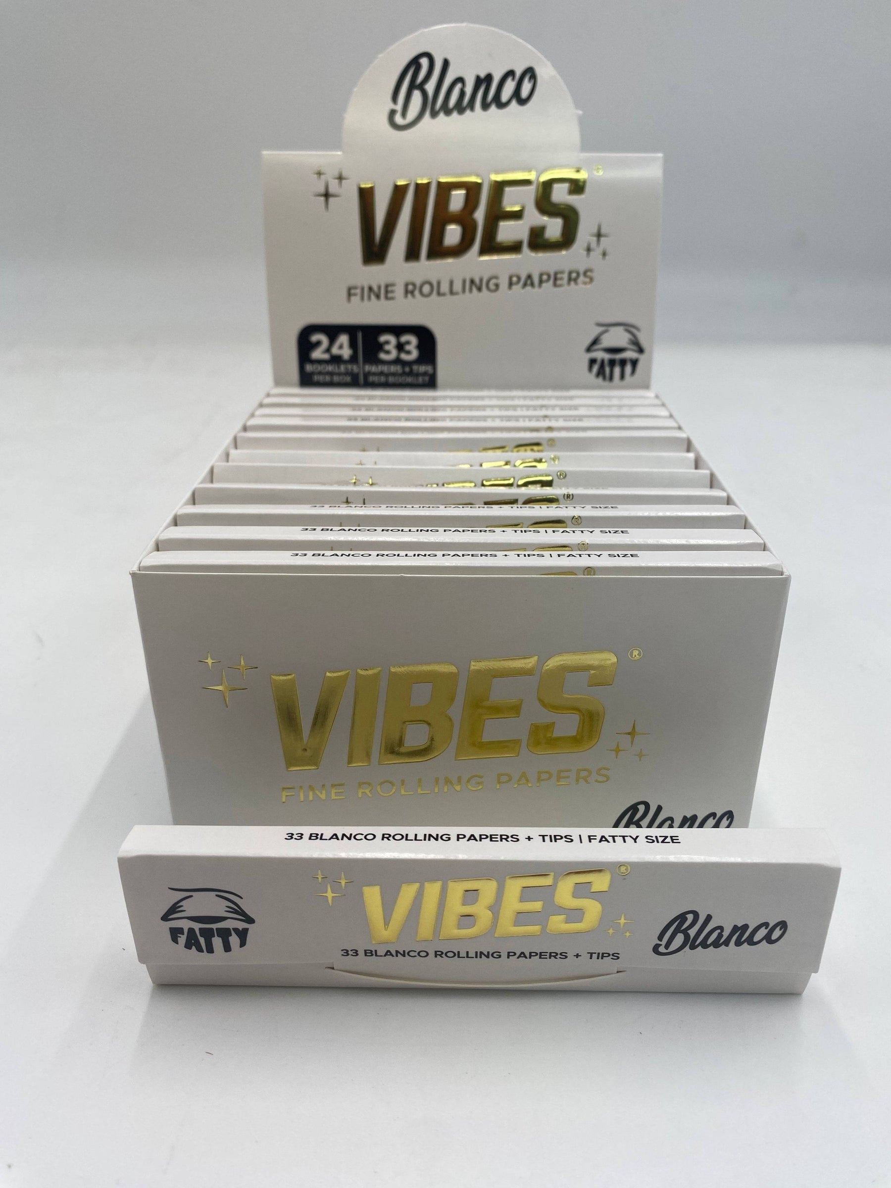 Vibes King Size Fatty Blanco Rolling Papers  W/ Tips  24ct Box 33 LPB