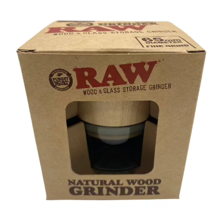 RAW BIRCH TOP WOOD & GLASS STORAGE GRINDER W/ BLACK GLASS