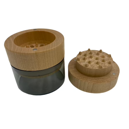 RAW BIRCH TOP WOOD & GLASS STORAGE GRINDER W/ BLACK GLASS