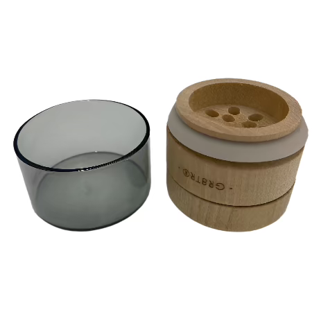 RAW BIRCH TOP WOOD & GLASS STORAGE GRINDER W/ BLACK GLASS