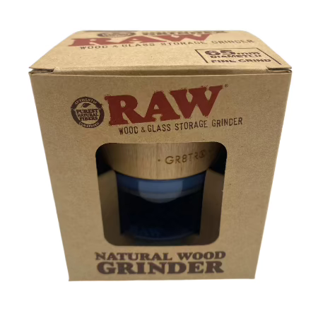 RAW BIRCH TOP WOOD & GLASS STORAGE GRINDER W/ BLUE GLASS