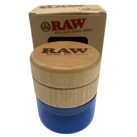 RAW BIRCH TOP WOOD & GLASS STORAGE GRINDER W/ BLUE GLASS