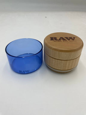 RAW BIRCH TOP WOOD & GLASS STORAGE GRINDER W/ BLUE GLASS