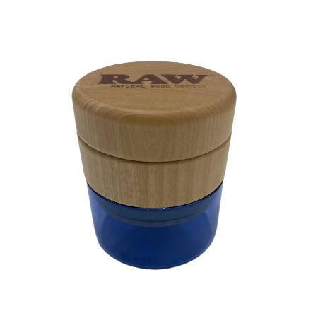 RAW BIRCH TOP WOOD & GLASS STORAGE GRINDER W/ BLUE GLASS