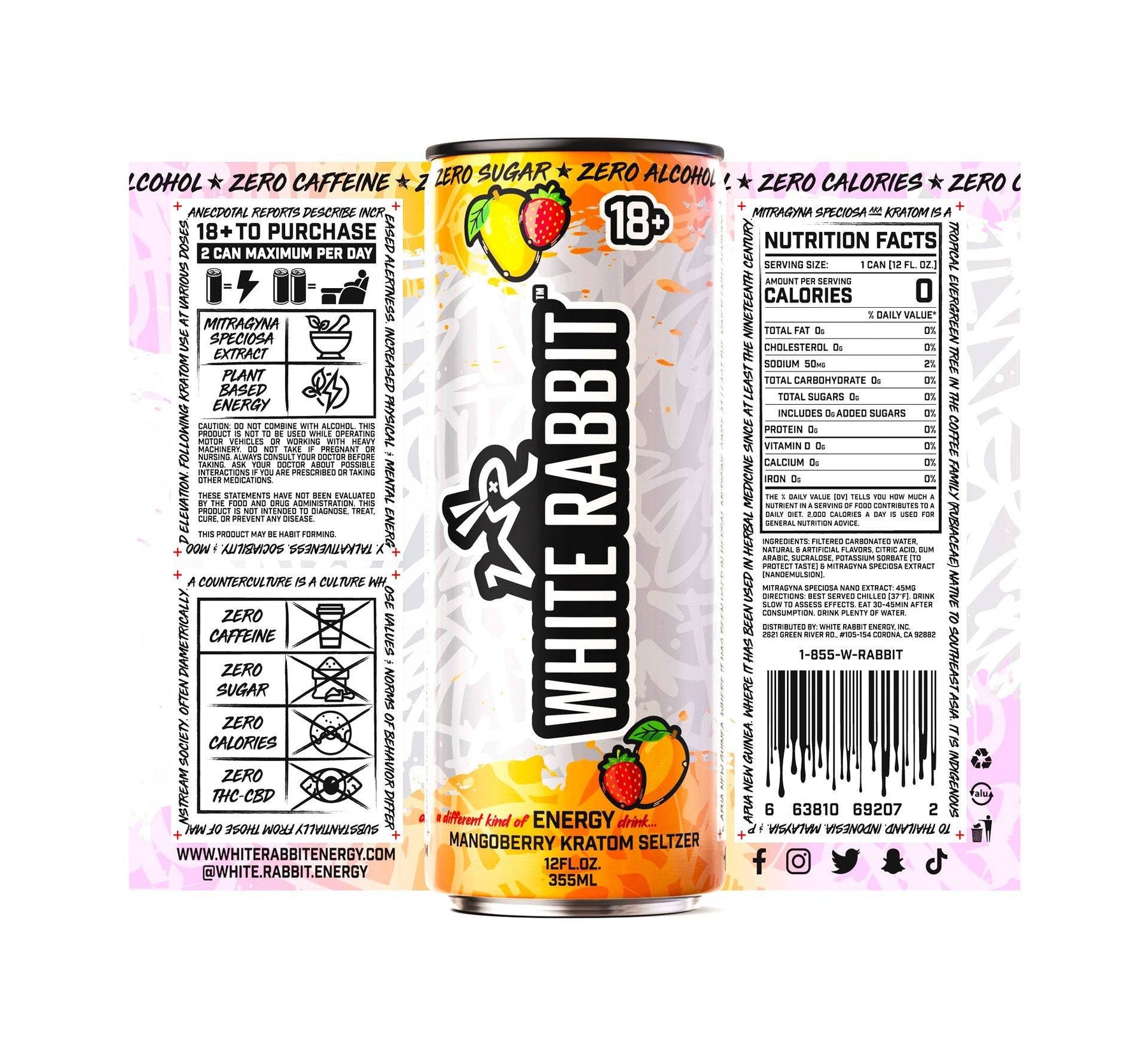 WHITE RABBIT MANGO BERRY KRATOM SELTZER 12 OZ (24 CT CASE)