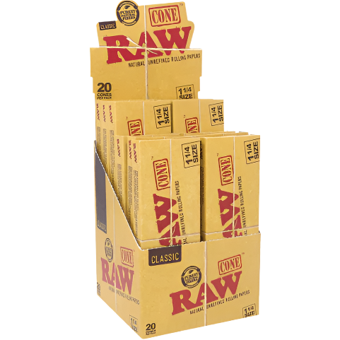 RAW CLASSIC 1 1/4 (84MM X 24 MM)  CONES 20 PK 12 CT BOX