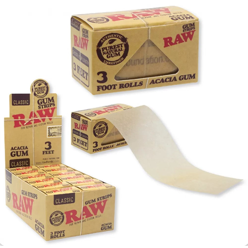 RAW Classic Unrefined Single Wide Gummed Strip Rolls - (Display of 24)