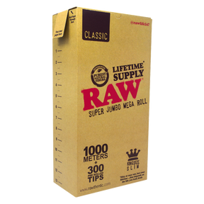 RAW CLASSIC FOREVER ROLL  44MM X 1000M + 300 PRE-ROLLED TIPS