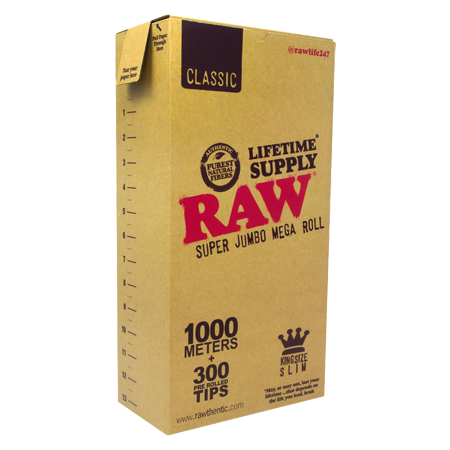 RAW CLASSIC FOREVER ROLL  44MM X 1000M + 300 PRE-ROLLED TIPS