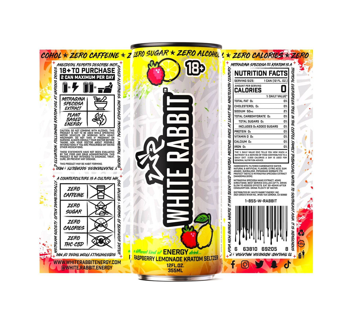 WHITE RABBIT RASPBERRY LEMONADE KRATOM SELTZER 12 OZ (24 CT CASE)