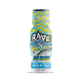 RAVE TARGET SHOT NUMB BLUEBERRY LEMON FLAVORED 150 MG MIT / 150 MG KAVA 2 OZ 12 CT DISPLAY