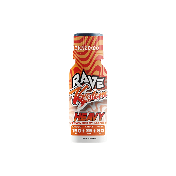 RAVE TARGET SHOT HEAVY STRAWBERRY MANGO FLAVORED 150 MG MIT / 25 MG KANNA / 80 MG GABA  2 OZ 12 CT DISPLAY