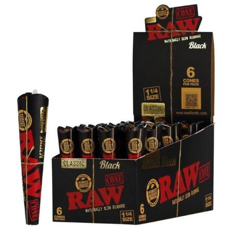 RAW Black 1 1/4 6pk Cones Single with Display