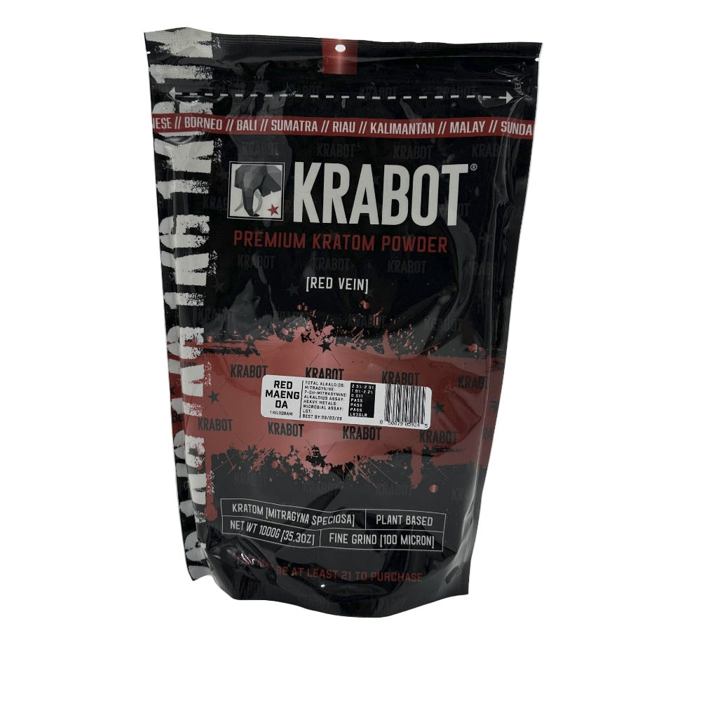 Krabot premium kratом powder packaging on a white background