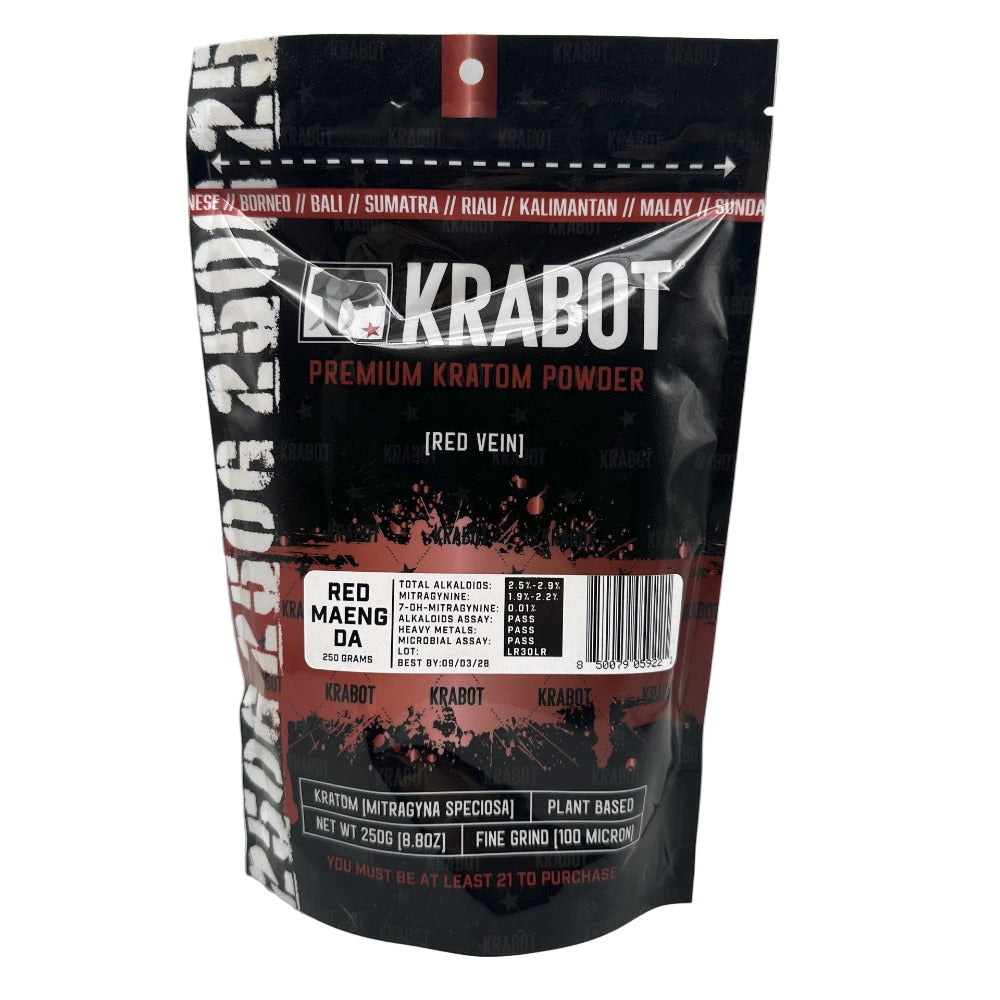 Krabot premium kratom powder package on a gray background