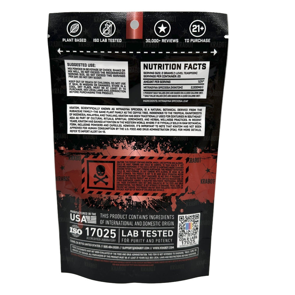 Black nutrition facts label with red warning symbol on a gray background