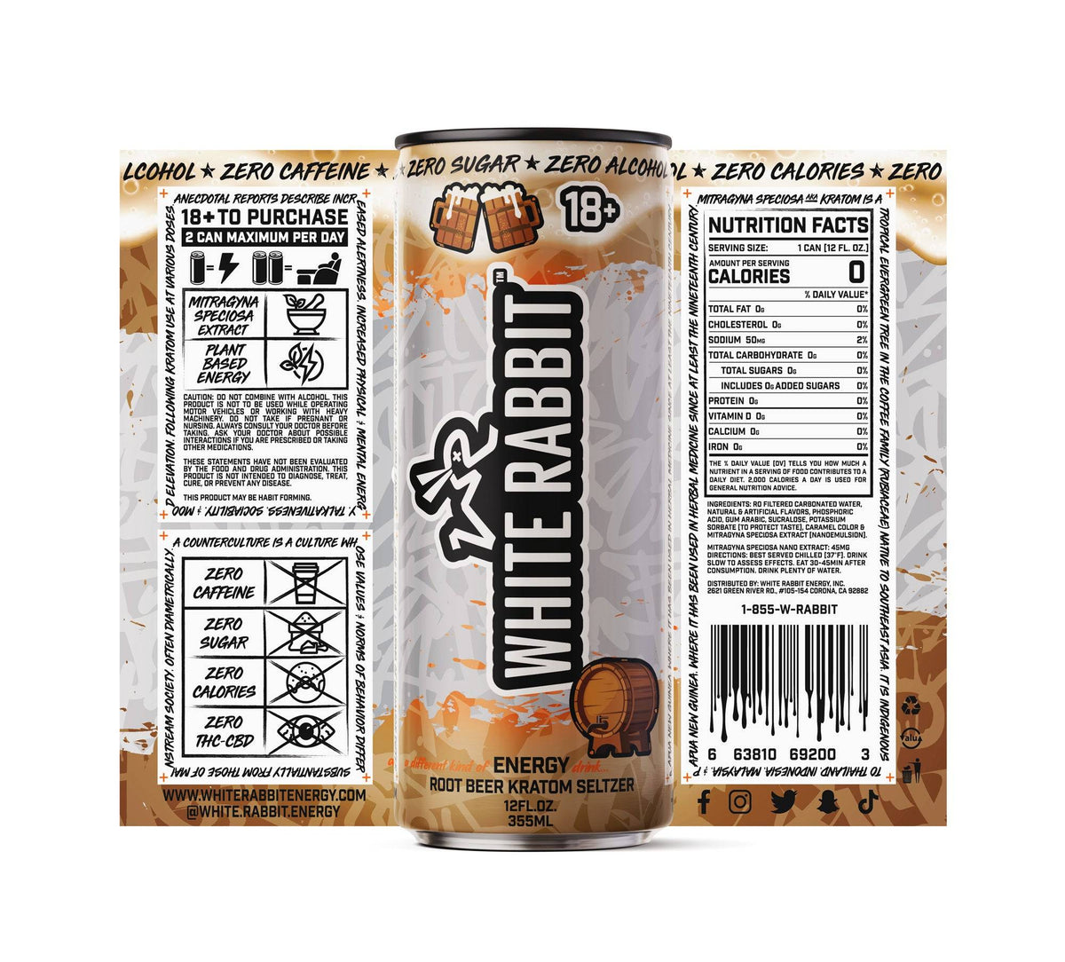 WHITE RABBIT ROOT BEER KRATOM SELTZER 12 OZ (24 CT CASE)