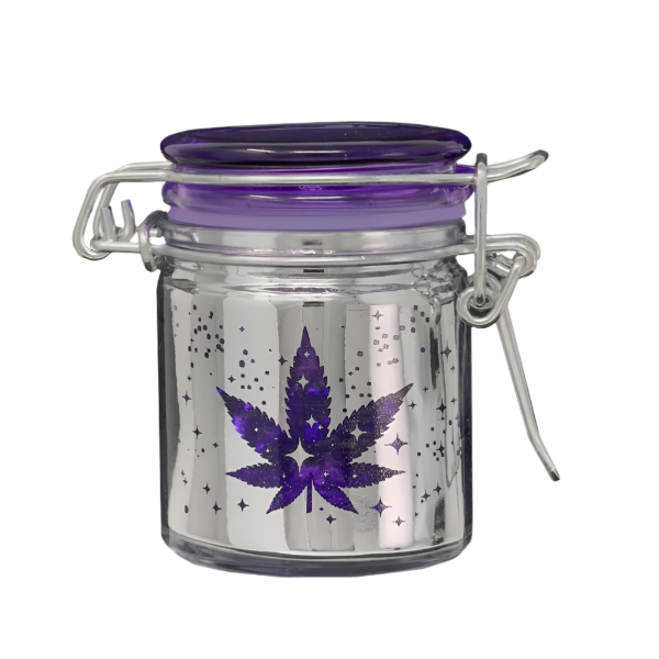 Metallic and Purple leaf design hinged smell proof jar