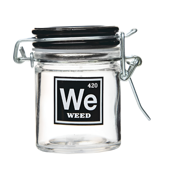 Clear Stash Jar with black lid ad Weed 420 Element Smell Proof Stash Jar