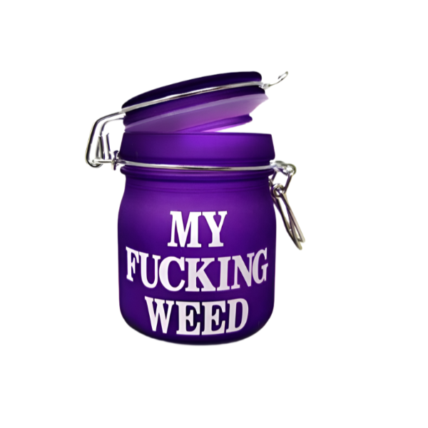 Purple My Fuckin Weed hinged smell proof jar