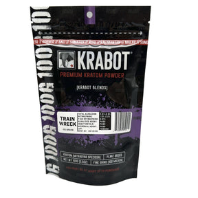 Krabot Premium Kratom Powder package on a gray background