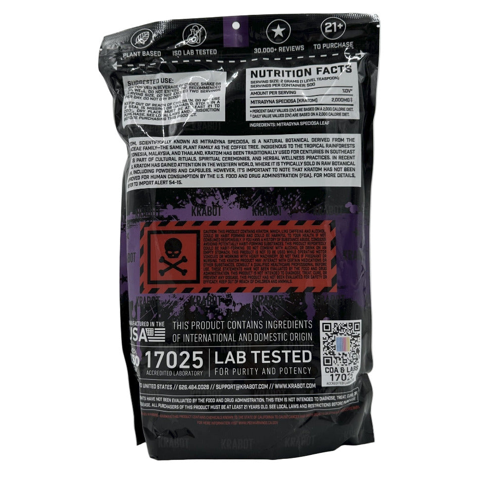 Black supplement package with purple accents on a white background